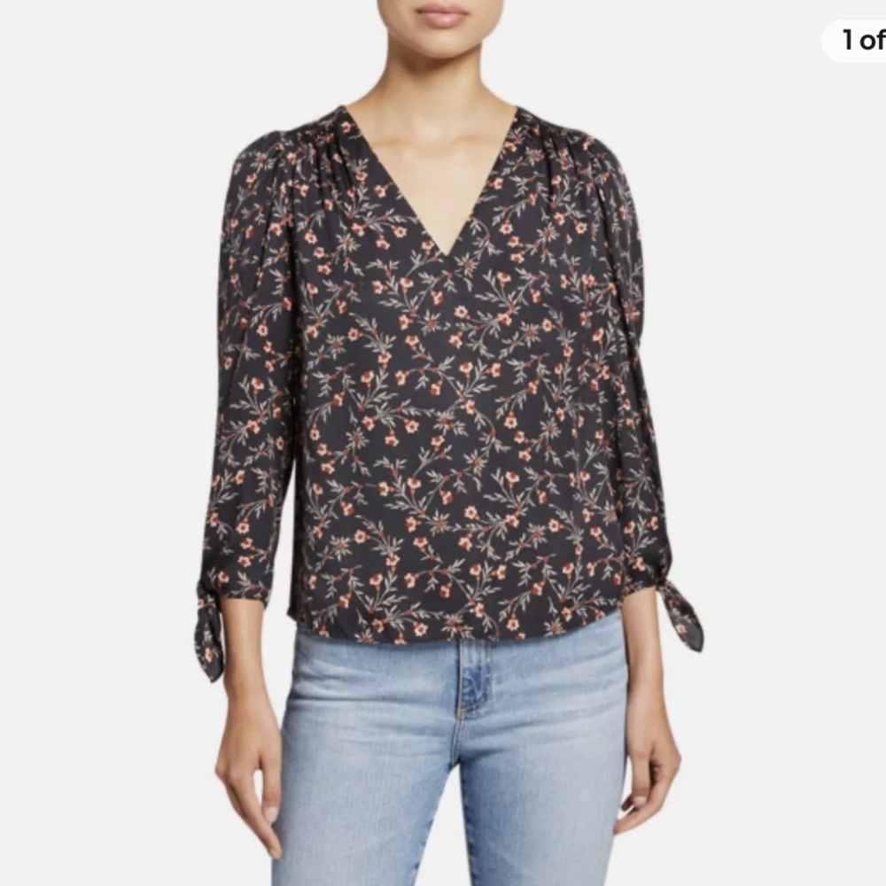 NWT Rebecca Taylor Silk Blend Lia V-neck Twill Top Blouse